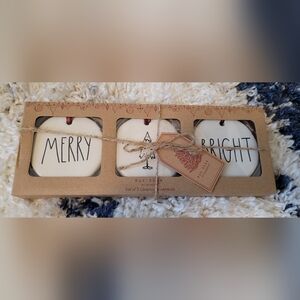 Rae Dunn "MERRY 🌲 BRIGHT" Ceramic Christmas Ornaments